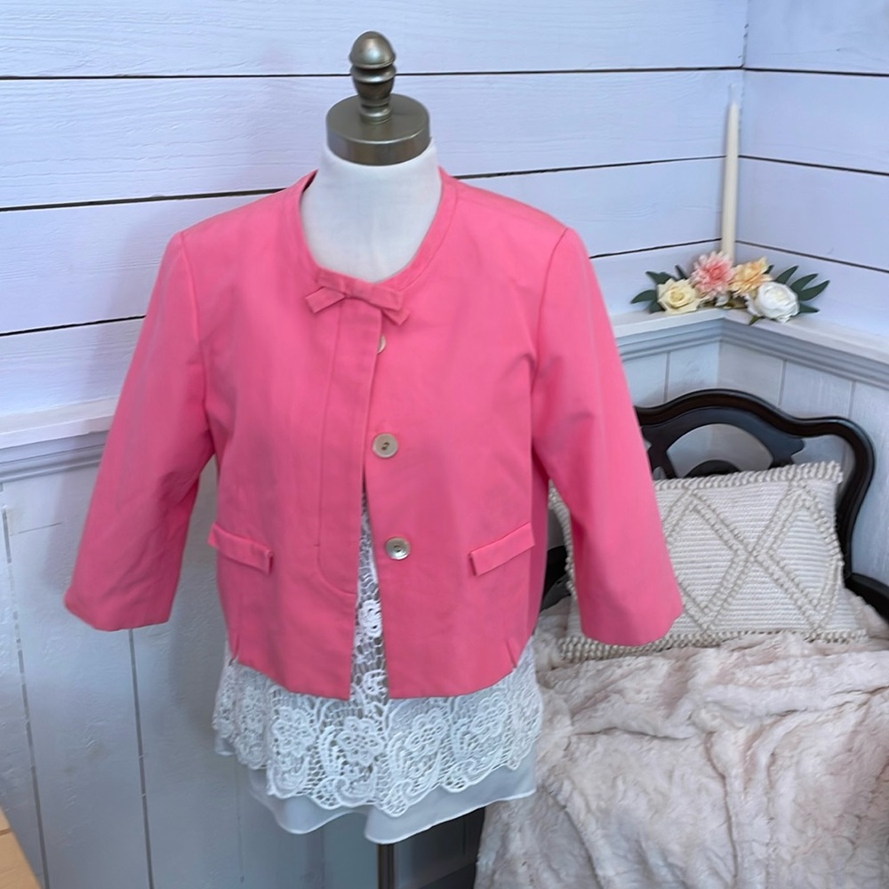 Orla Kiely Barbie pink Jackie O london style bow jacket blazer